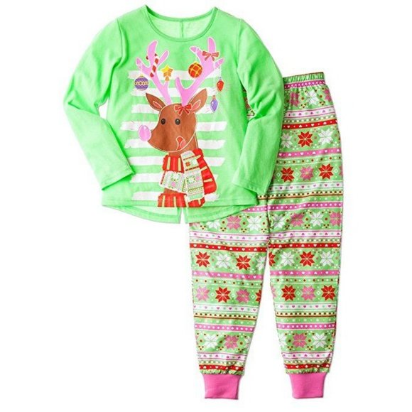 Komar Kids - Girls Christmas Pajamas - Reindeer with ornaments on antlers - Picture 1 of 4